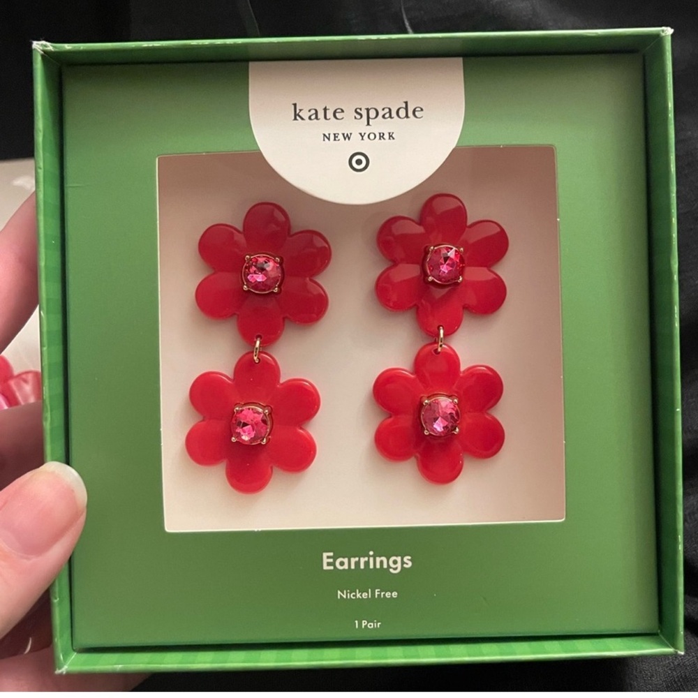 Kate Spade Red Floral Earrings with Pink Accents